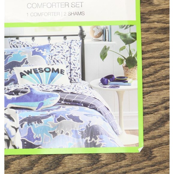 Charter Club Kids Dino Camo 3-Piece Cotton Comforter Set Blue Multi Full / Queen - Picture 5 of 12
